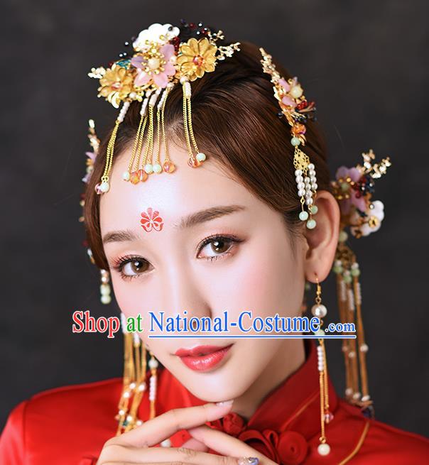 Chinese Traditional Handmade Hair Accessories Ancient Flowers Tassel Hairpins Complete Set for Women