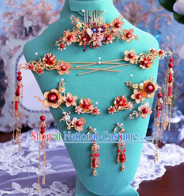 Chinese Ancient Handmade Hair Accessories Traditional Xiuhe Suit Hair Combs Hairpins Complete Set for Women