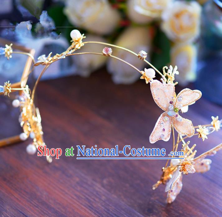 Top Grade Handmade Hair Accessories Bride Pink Butterfly Hair Clasp Headwear for Women