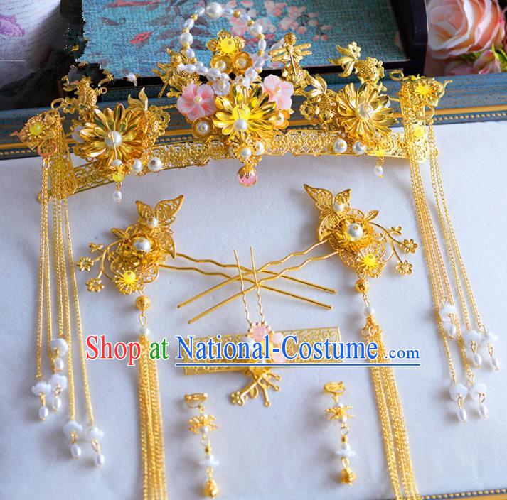 Chinese Ancient Handmade Xiuhe Suit Phoenix Coronet Traditional Hairpins Hair Accessories Complete Set for Women