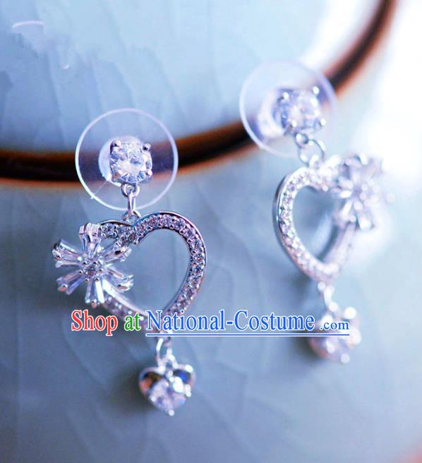 Top Grade Handmade Wedding Jewelry Accessories Zircon Heart-shaped Earrings for Women