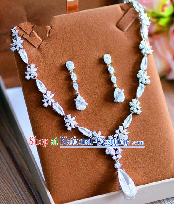 Top Grade Handmade Wedding Crystal Jewelry Accessories Zircon Necklace and Earrings for Women