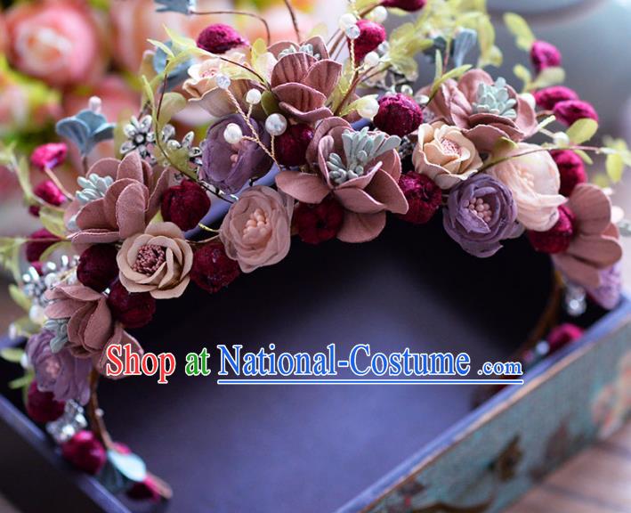 Top Grade Handmade Baroque Hair Accessories Bride Flowers Royal Crown Headwear for Women