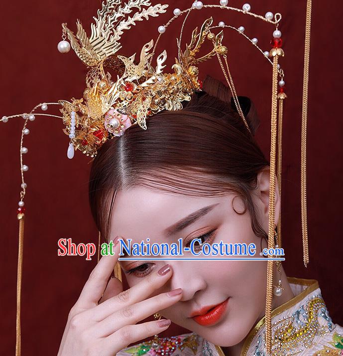 Chinese Ancient Handmade Phoenix Coronet Traditional Hair Accessories Xiuhe Suit Hairpins for Women