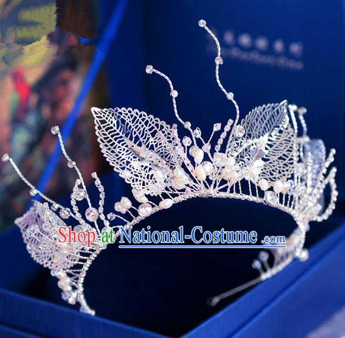 Handmade Baroque Hair Jewelry Accessories Royal Crown Leaf Imperial Crown for Women