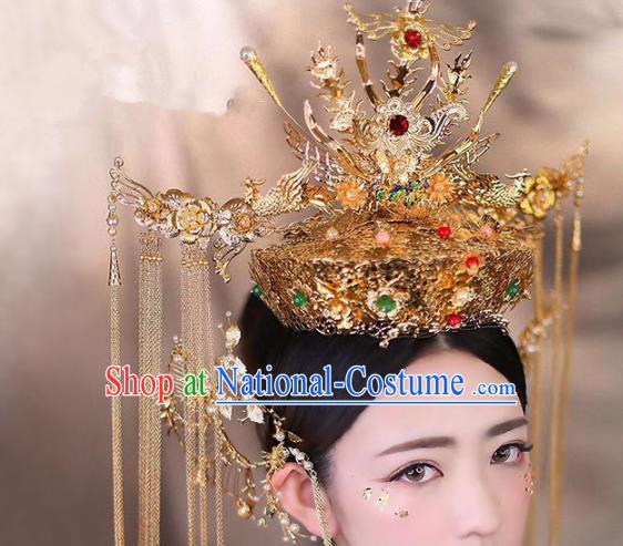 Chinese Ancient Handmade Bride Phoenix Coronet Hair Accessories Traditional Hairpins for Women