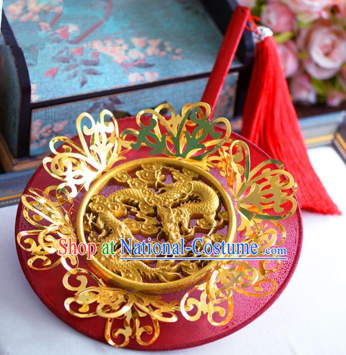 Chinese Handmade Wedding Accessories Red Palace Fans Hanfu Round Fans for Women