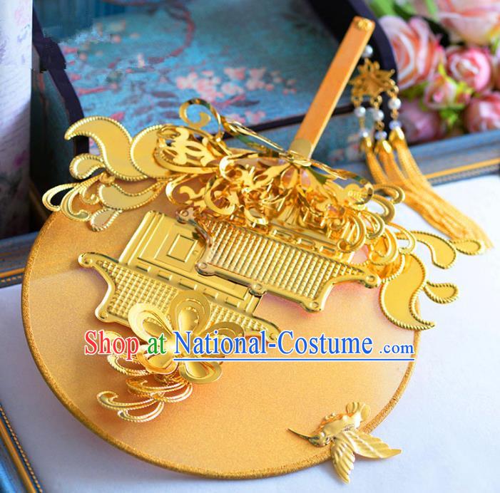 Chinese Handmade Wedding Accessories Golden Palace Fans Hanfu Round Fans for Women