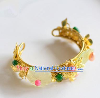 Top Grade Handmade Jewelry Accessories Chinese Ancient Bride Golden Bracelet Hanfu Bangle for Women