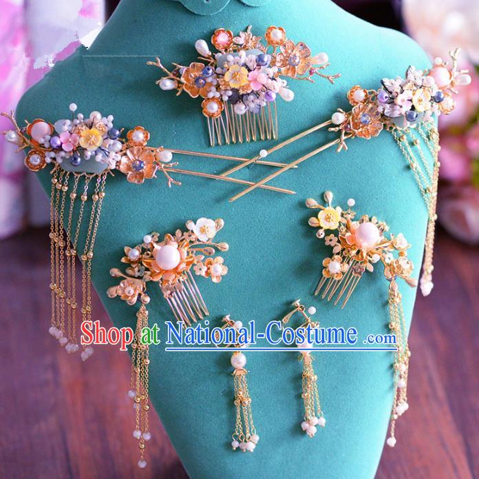 Chinese Ancient Handmade Palace Pearls Hair Comb Hair Accessories Traditional Hairpins Complete Set for Women