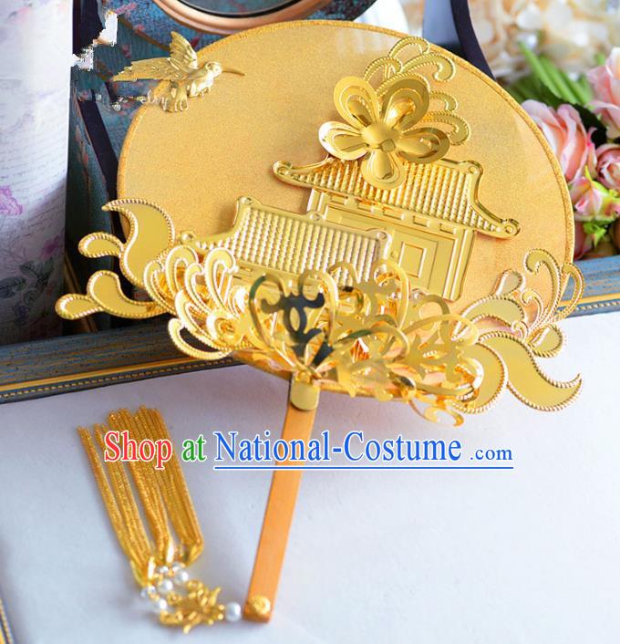 Chinese Handmade Wedding Accessories Golden Palace Fans Hanfu Round Fans for Women