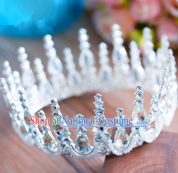 Top Grade Handmade Baroque Hair Accessories Bride Round Zircon Royal Crown Headwear for Women