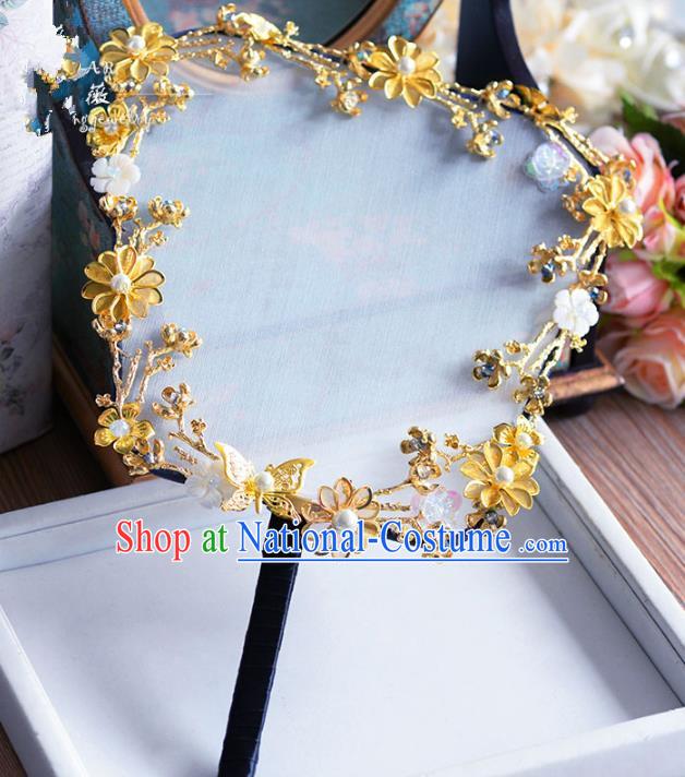 Chinese Handmade Wedding Accessories Palace Fans Hanfu Golden Flowers Fans for Women