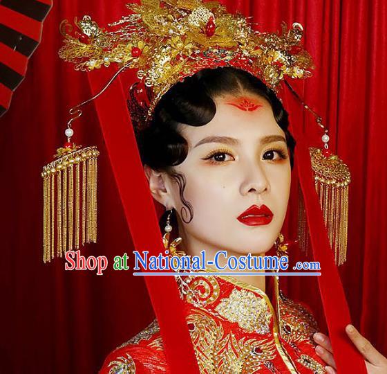 Chinese Ancient Handmade Phoenix Coronet Traditional Hair Accessories Xiuhe Suit Hairpins for Women