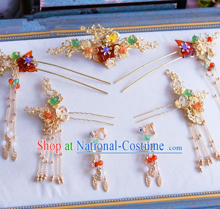 Chinese Ancient Handmade Palace Tassel Step Shake Traditional Hair Accessories Xiuhe Suit Hairpins for Women