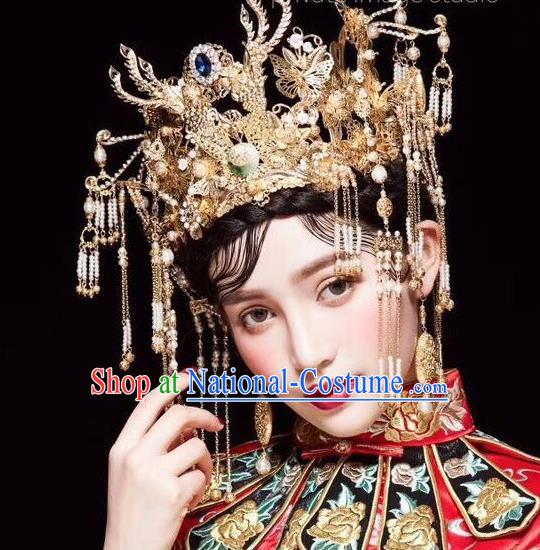 Ancient Chinese Handmade Traditional Hair Accessories Phoenix Coronet Xiuhe Suit Hairpins for Women