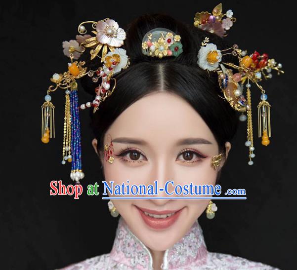 Ancient Chinese Handmade Traditional Hair Accessories Hairpins Jade Hair Comb Complete Set for Women