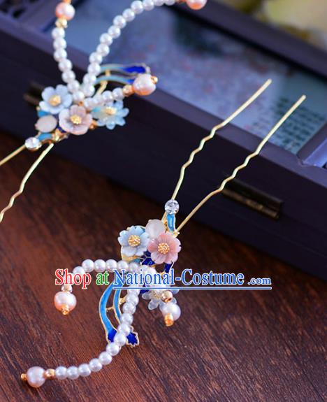 Ancient Chinese Handmade Hair Accessories Xiuhe Suit Hair Clip Pearls Hairpins for Women