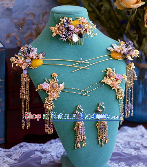 Ancient Chinese Handmade Hair Accessories Xiuhe Suit Phoenix Coronet Hairpins Complete Set for Women