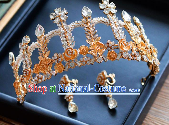 Top Grade Handmade Hair Accessories Baroque Princess Golden Royal Crown Headwear for Women