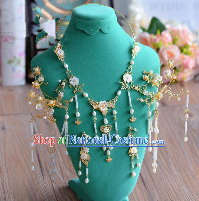 Ancient Chinese Handmade Hair Accessories Xiuhe Suit Hairpins and Necklace for Women