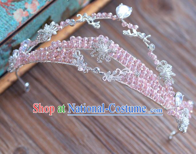 Top Grade Handmade Hair Accessories Baroque Princess Pink Beads Royal Crown Headwear for Women