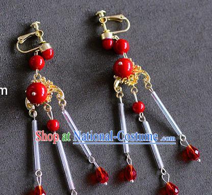 Top Grade Chinese Handmade Wedding Red Beads Tassel Earrings Accessories Bride Eardrop for Women