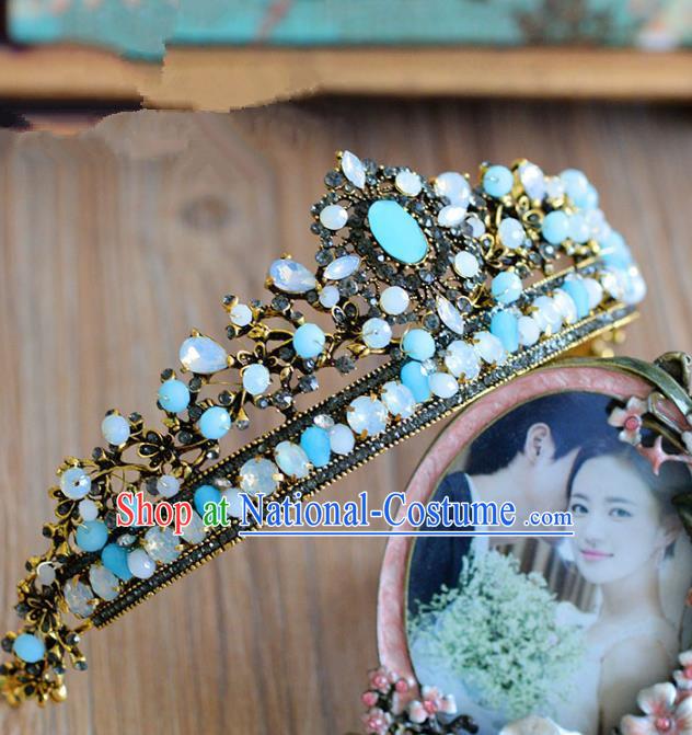 Top Grade Handmade Hair Accessories Baroque Bride Blue Royal Crown Headwear for Women