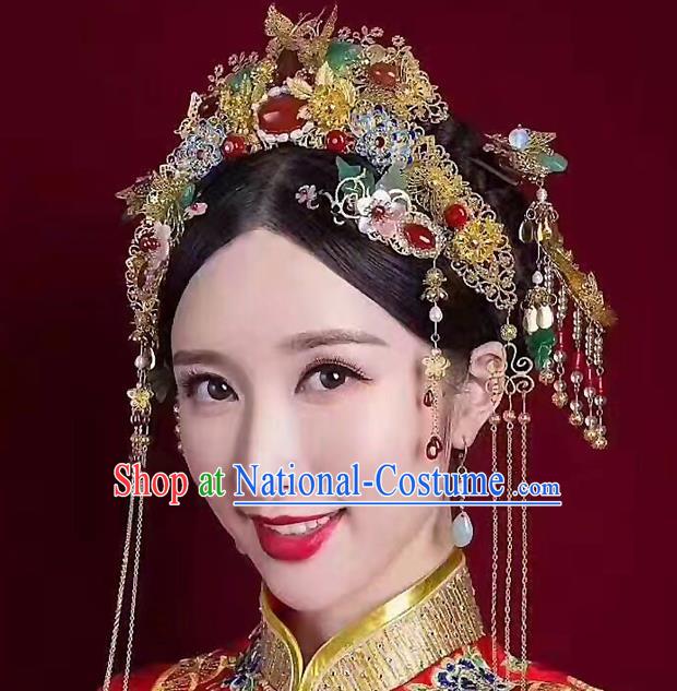 Ancient Chinese Handmade Classical Hair Accessories Xiuhe Suit Phoenix Coronet Hairpins Complete Set for Women