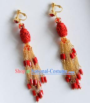 Top Grade Chinese Handmade Wedding Red Coral Tassel Earrings Accessories Bride Eardrop for Women