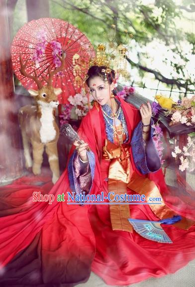 Chinese Ancient Palace Lady Hanfu Han Dynasty Imperial Concubine Queen Embroidered Historical Costumes for Women