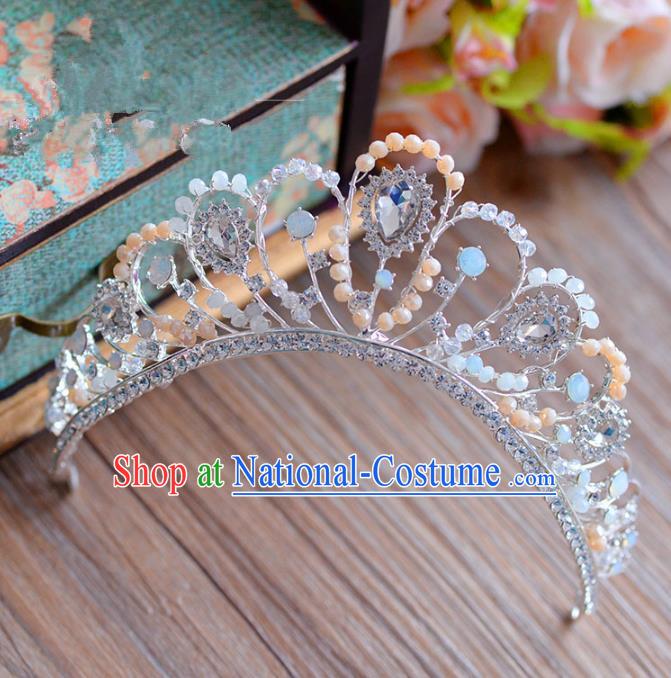 Top Grade Handmade Hair Accessories Baroque Crystal Pearls Royal Crown Headwear for Women