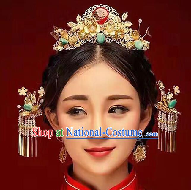 Ancient Chinese Handmade Classical Hair Accessories Hairpins Phoenix Coronet Tassel Step Shake Complete Set for Women