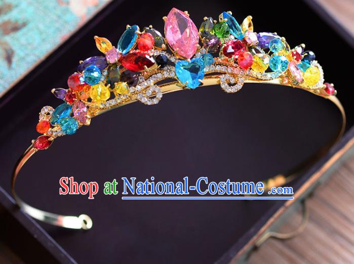 Top Grade Handmade Hair Accessories Baroque Colorful Crystal Royal Crown Headwear for Women