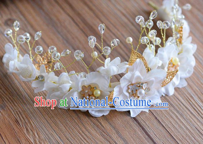 Top Grade Handmade Hair Accessories Baroque White Flowers Garland Royal Crown Headwear for Women