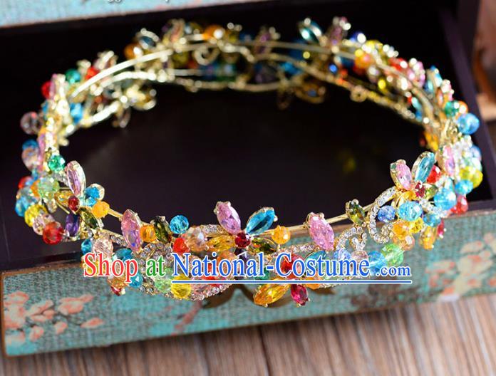 Top Grade Handmade Hair Accessories Baroque Colorful Zircon Royal Crown Headwear for Women