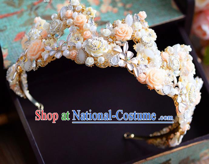 Top Grade Handmade Hair Accessories Baroque Flowers Pearls Royal Crown Headwear for Women