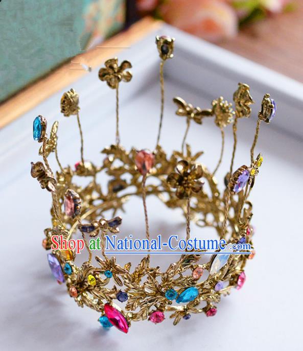 Top Grade Handmade Hair Accessories Baroque Bride Round Royal Crown Headwear for Women