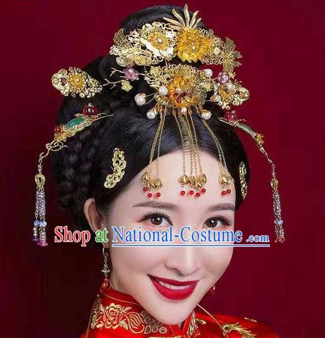 Ancient Chinese Handmade Classical Hair Accessories Bride Hairpins Phoenix Coronet Complete Set for Women