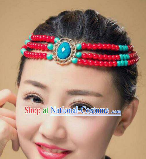 Traditional Chinese Mongol Nationality Dance Hair Accessories, Mongolian Minority Beads Hair Clasp Headwear for Women