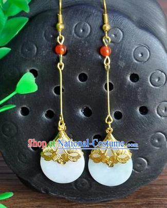 Top Grade Chinese Handmade Wedding Accessories Hanfu White Jade Earrings for Women