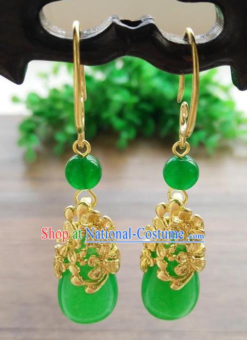 Top Grade Chinese Handmade Wedding Accessories Hanfu Palace Jade Brass Earrings for Women