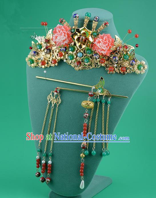 Ancient Chinese Handmade Classical Hair Accessories Palace Flowers Phoenix Coronet Hairpins Complete Set for Women