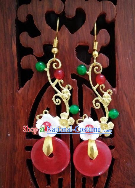 Top Grade Chinese Handmade Wedding Accessories Hanfu Red Peace Buckle Earrings for Women