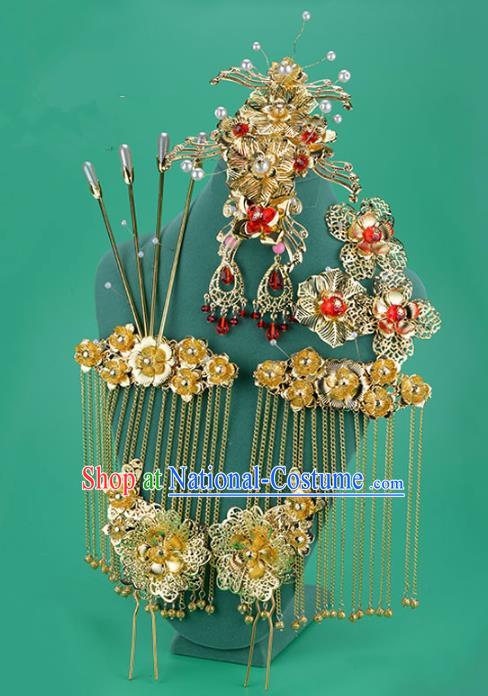 Ancient Chinese Handmade Classical Hair Accessories Palace Bride Phoenix Coronet Hairpins Complete Set for Women