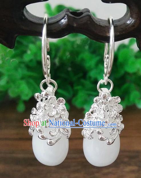 Top Grade Chinese Handmade Wedding Accessories Eardrop Hanfu White Jade Earrings for Women