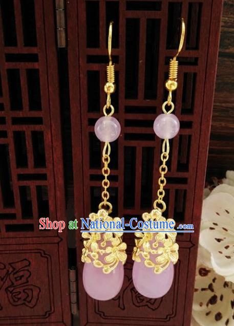 Top Grade Chinese Handmade Wedding Accessories Eardrop Hanfu Violitde Earrings for Women