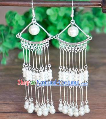 Top Grade Chinese Handmade Wedding Accessories Pearls Tassel Eardrop Hanfu Earrings for Women