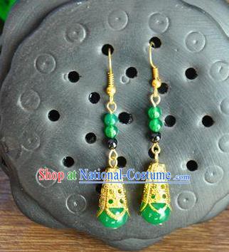 Top Grade Chinese Handmade Wedding Accessories Green Beads Eardrop Hanfu Earrings for Women