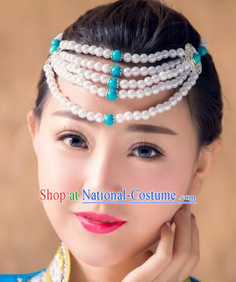 Traditional Chinese Mongol Nationality Handmade Hair Accessories, Handmade Mongolian Minority Beads Headwear for Women